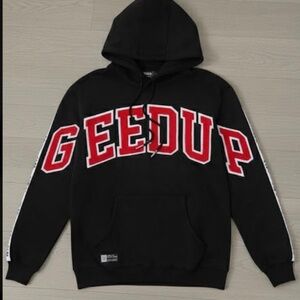 Red & Black GEEDUP Hoodie – Unisex Streetwear Oversized Pullover, Trendy Casual